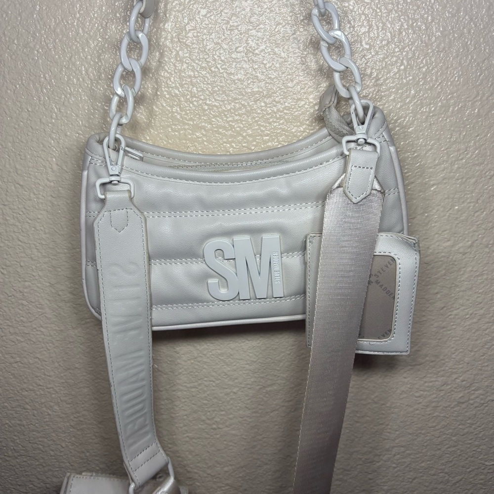 Steve Madden White Quilted Shoulder Bag with Chain Strap